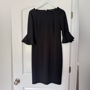 DKNY Black Ruffled Bell Sleeve Sheath Dress